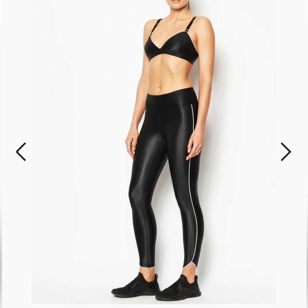 HEROINE SPORT sz L largeTulip Bra pants leggings set Black white liquid leather
